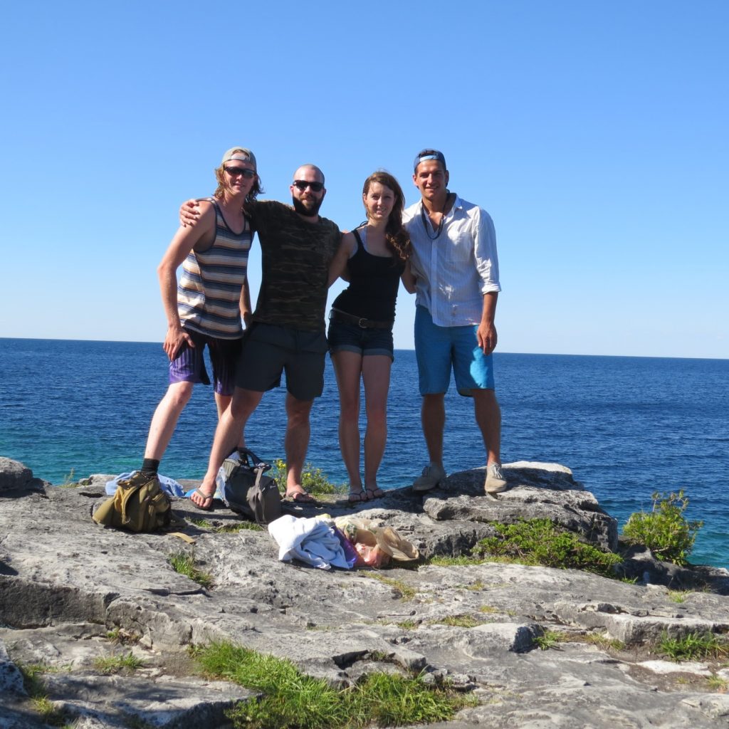 Our sampling team posing for a picture along the shoreline of Little Cove in Bruce Peninsula National Park. Left to right: Nate, Connor, Shannon, Adrian.